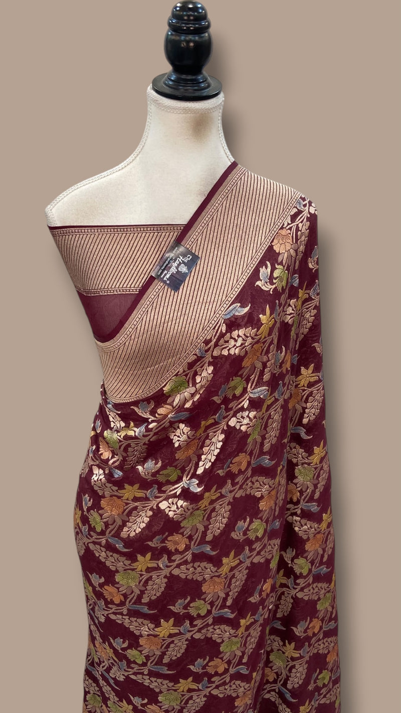 Pure Khaddi Georgette Handloom Banarasi Saree - Water Zari - The Handlooms
