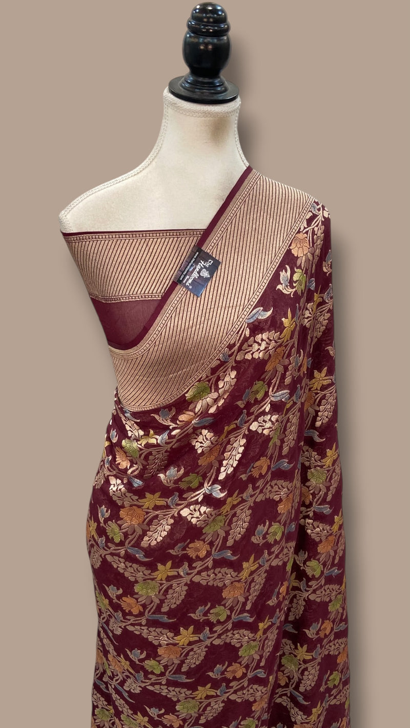 Pure Khaddi Georgette Handloom Banarasi Saree - Water Zari - The Handlooms