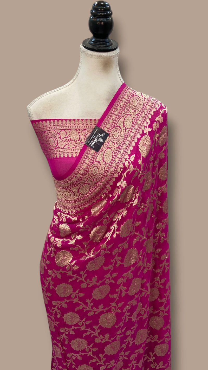 Pure Khaddi Georgette Handloom Banarasi Saree - Water Zari - The Handlooms