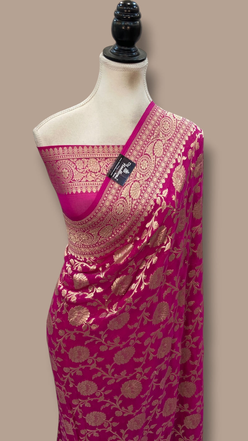 Pure Khaddi Georgette Handloom Banarasi Saree - Water Zari - The Handlooms