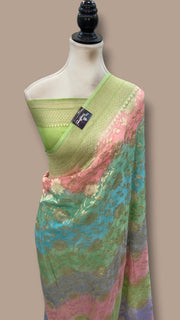 Rangkart Pure Khaddi Georgette Handloom Banarasi Saree - Water Zari - The Handlooms