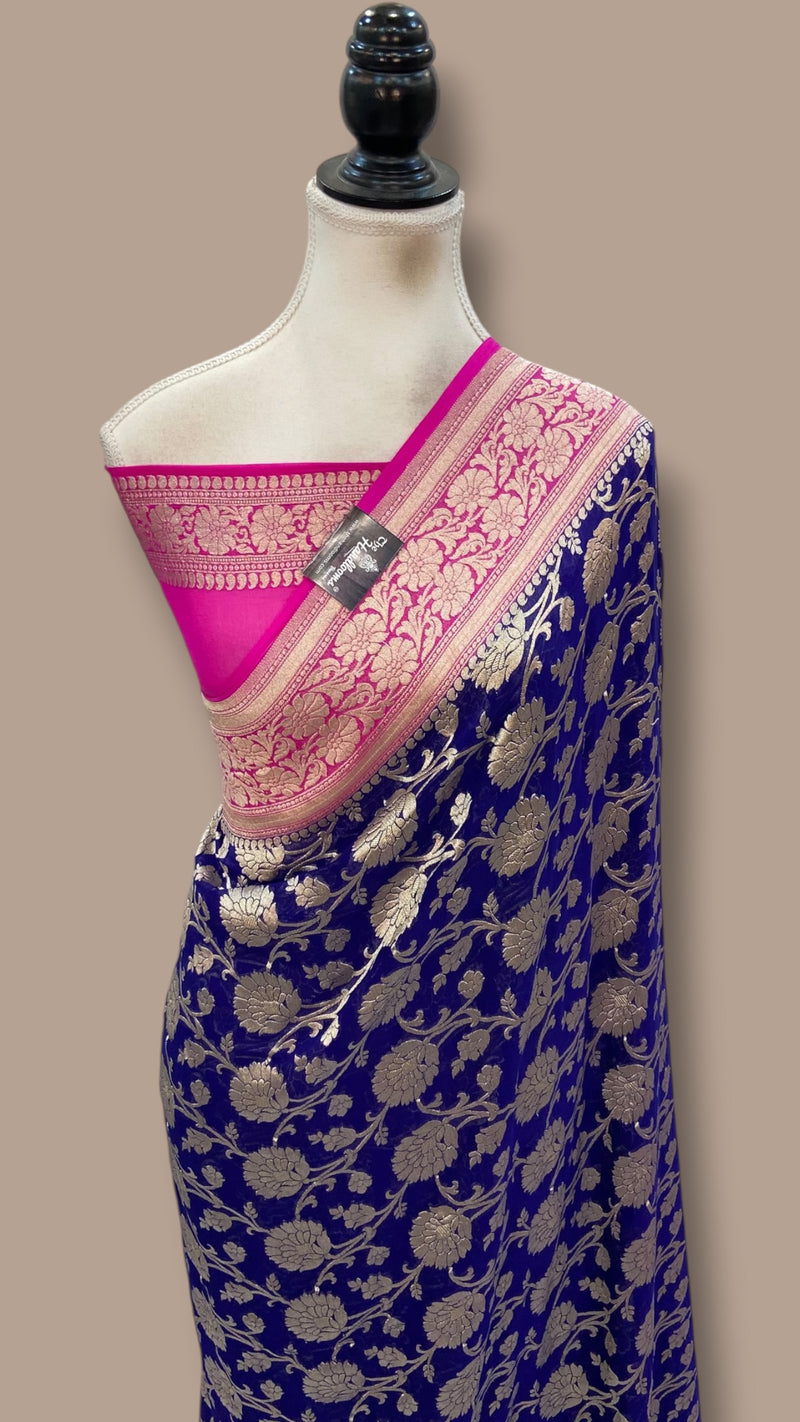 Pure Khaddi Georgette Handloom Banarasi Saree - Water Zari - The Handlooms