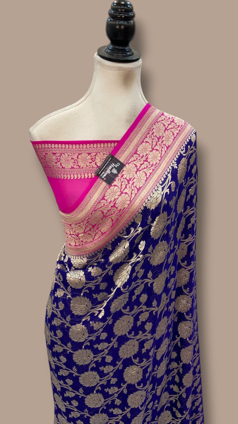 Pure Khaddi Georgette Handloom Banarasi Saree - Water Zari - The Handlooms
