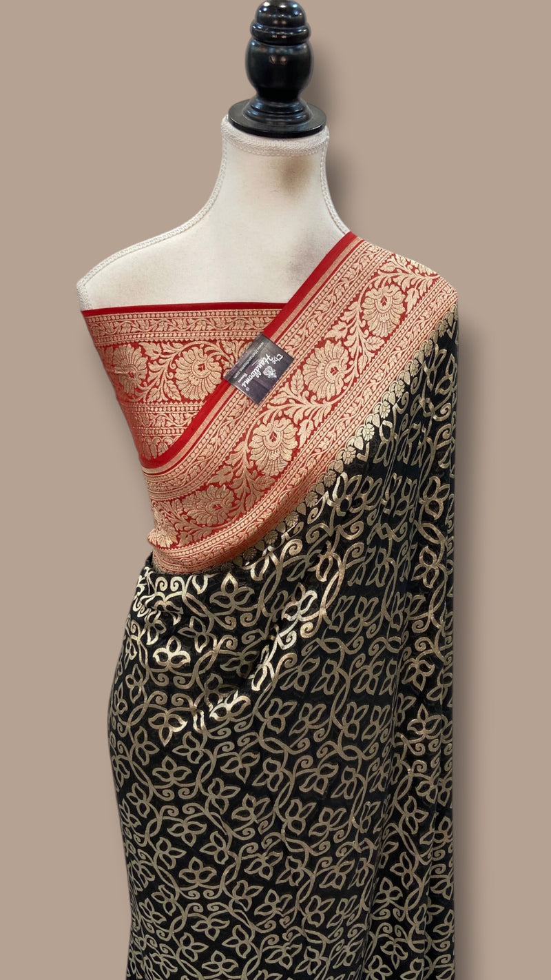 Pure Khaddi Georgette Handloom Banarasi Saree - Water Zari - The Handlooms