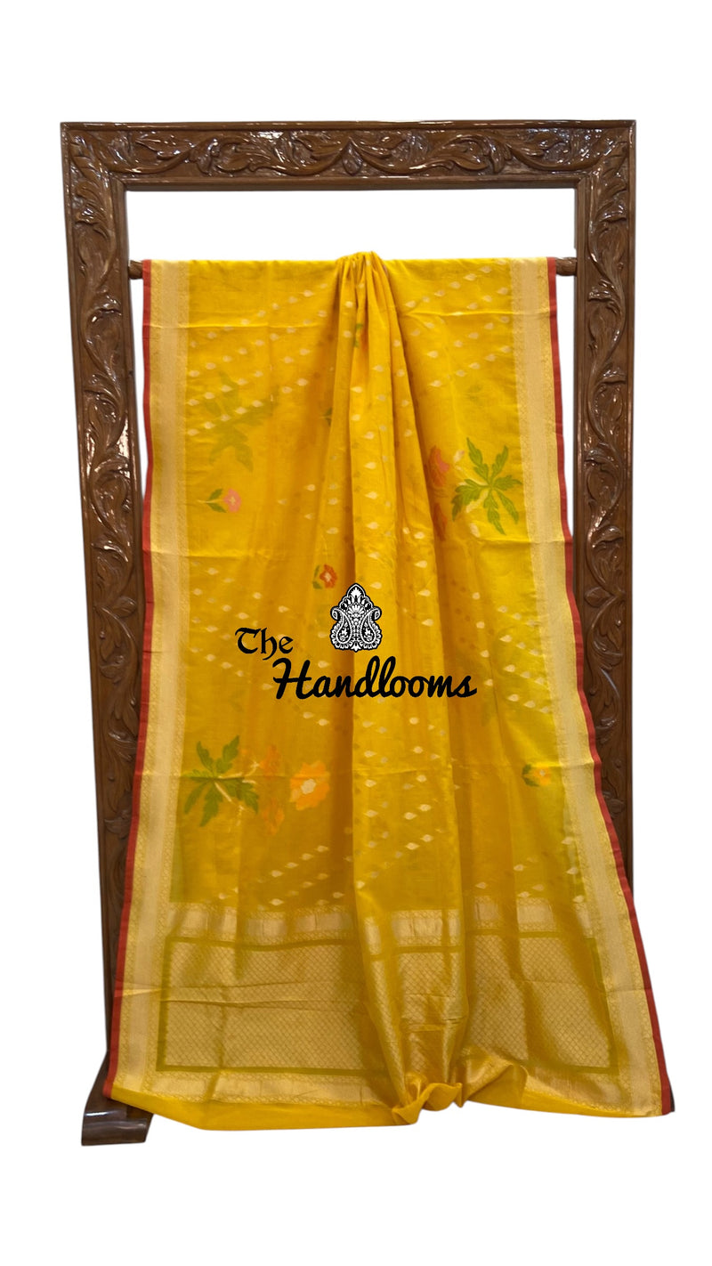 Pure Kora Jamdani Silk Handloom Banarasi Saree - All Over Jaal Work