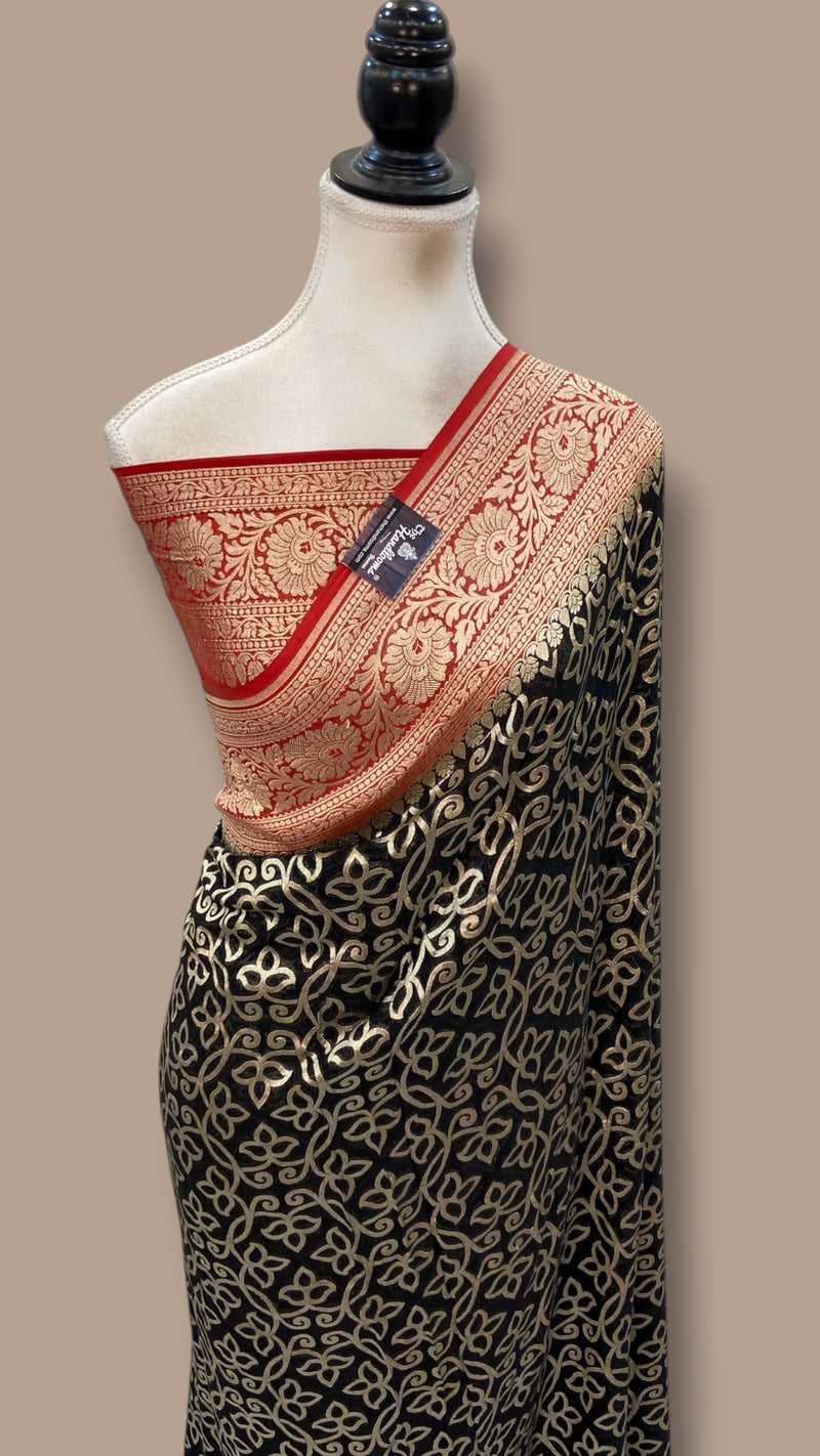 Pure Khaddi Georgette Handloom Banarasi Saree - Water Zari - The Handlooms