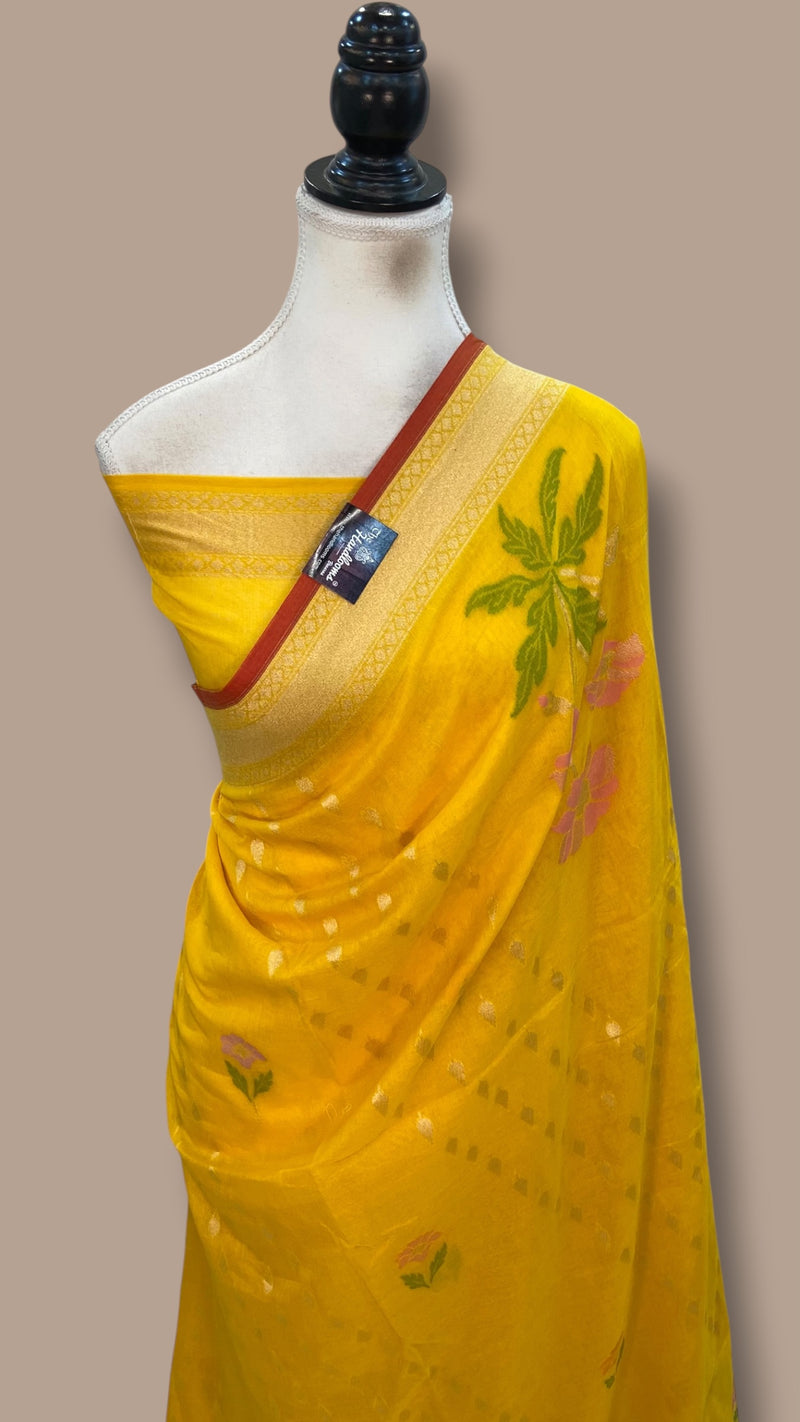 Pure Kora Jamdani Silk Handloom Banarasi Saree - All Over Jaal Work