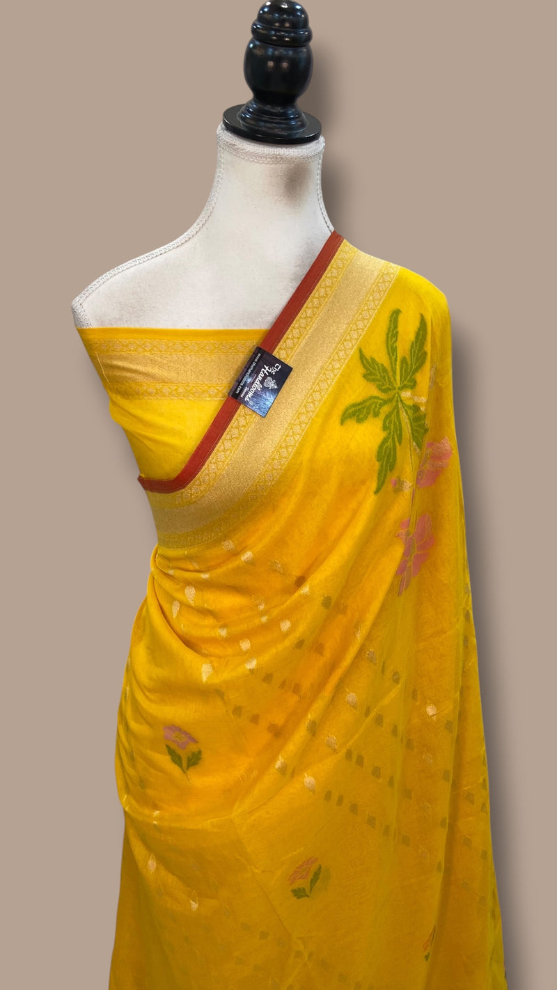 Pure Kora Jamdani Silk Handloom Banarasi Saree - All Over Jaal Work
