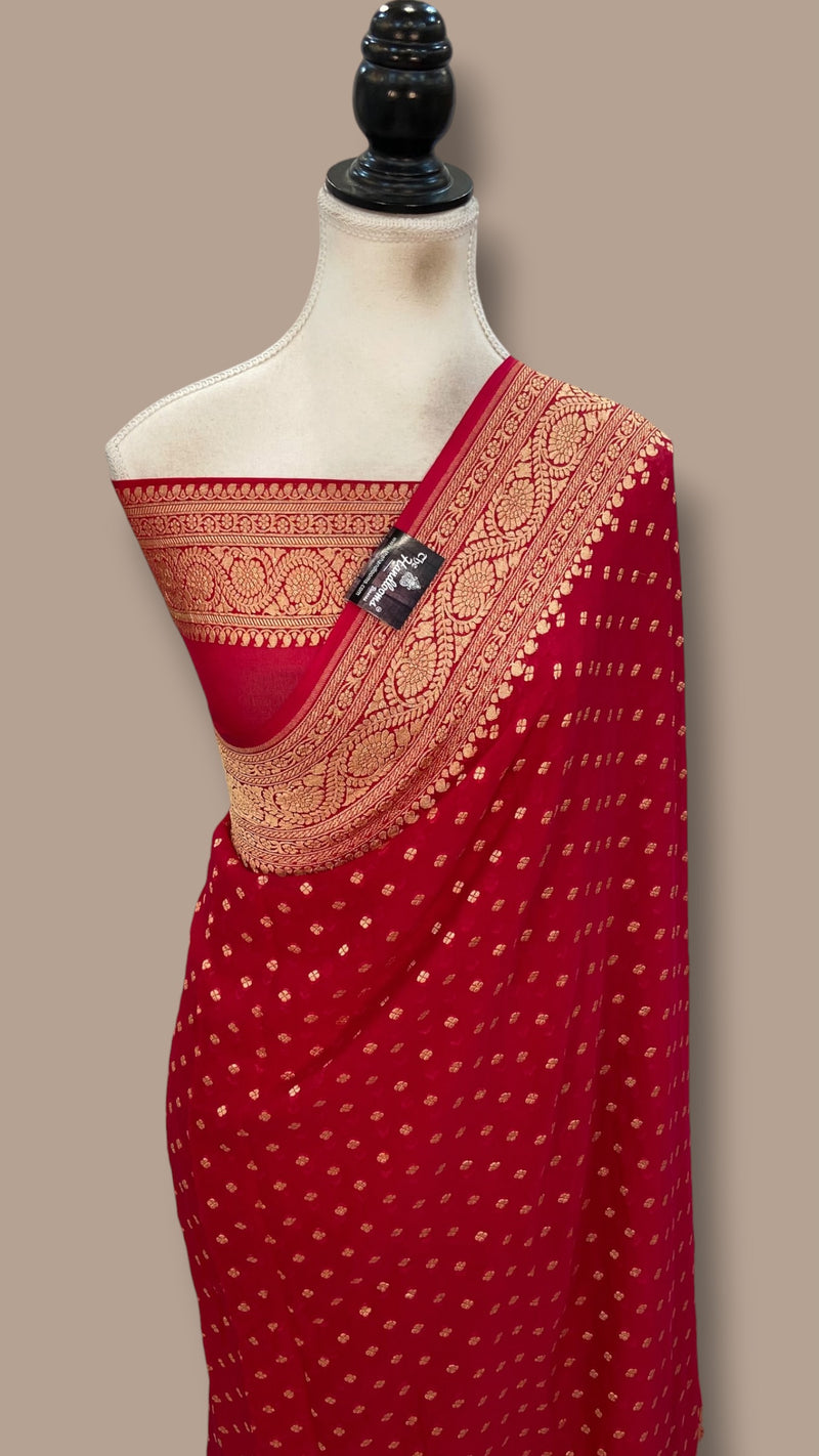 Pure Khaddi Georgette Banarasi Saree -  Gold zari