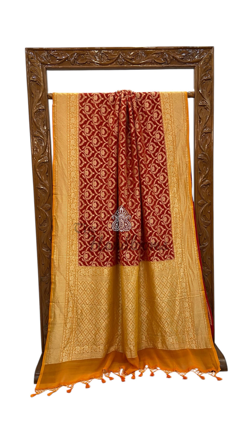 Khaddi Georgette Handloom Banarasi Saree - Gold Zari