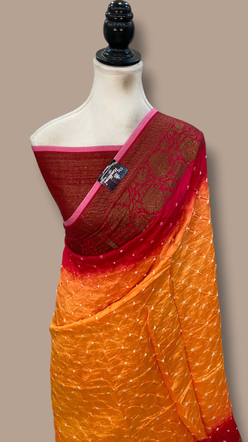 Pure Banarasi Silk Bandhej Handloom Saree
