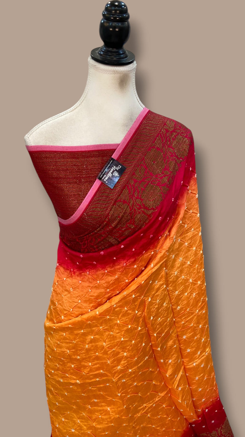 Pure Banarasi Silk Bandhej Handloom Saree
