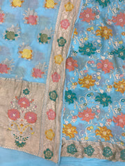 Khaddi Georgette Banarasi Dress material with Meenakari - The Handlooms