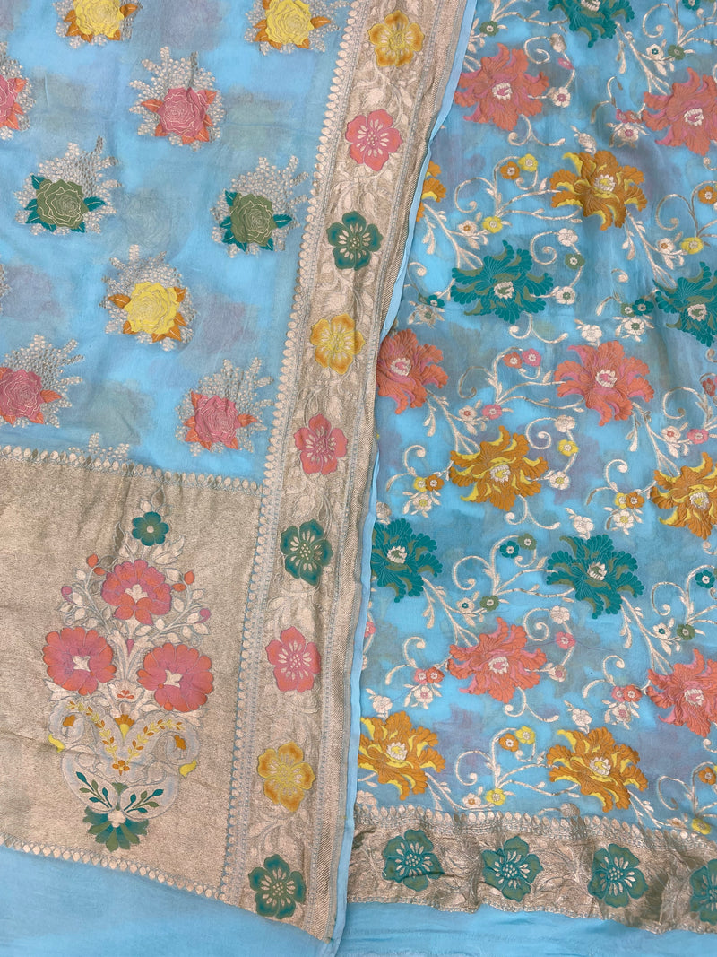 Khaddi Georgette Banarasi Dress material with Meenakari - The Handlooms