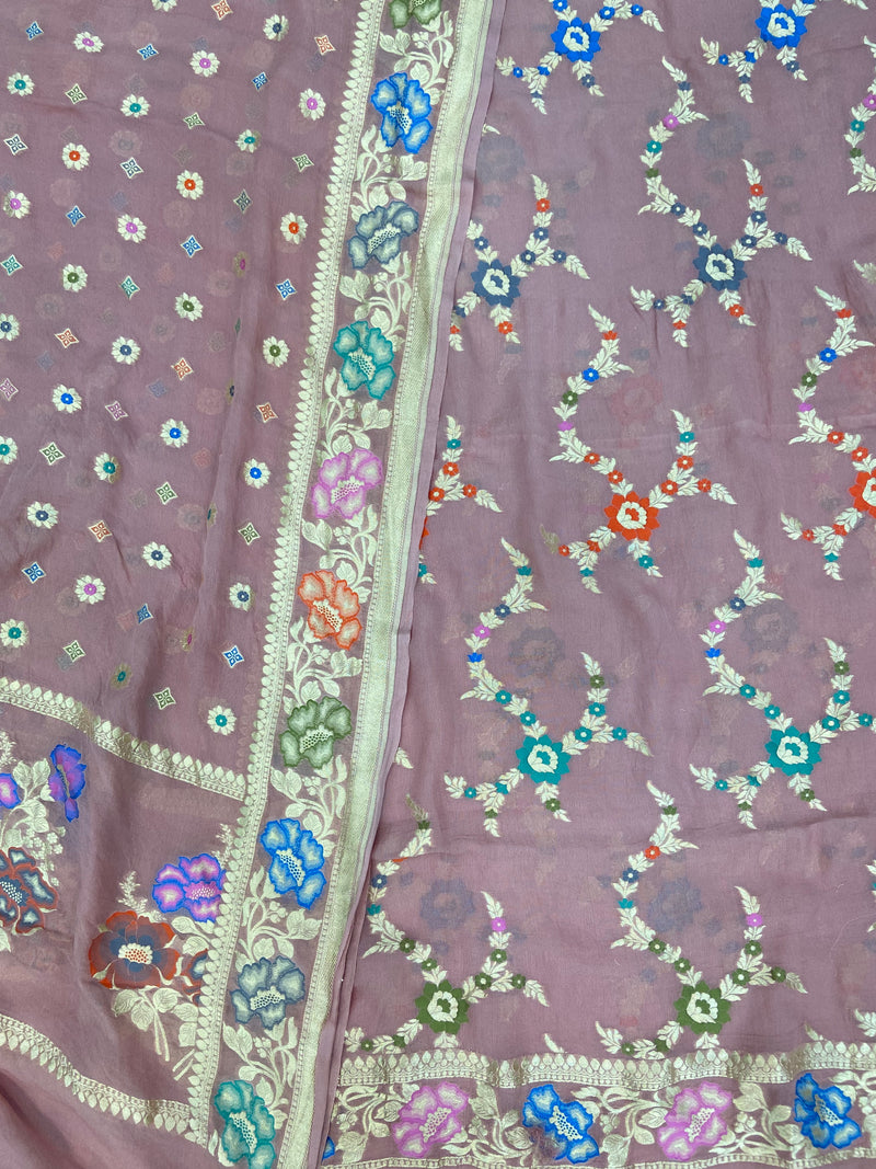 Khaddi Georgette Banarasi Dress material with Meenakari - The Handlooms