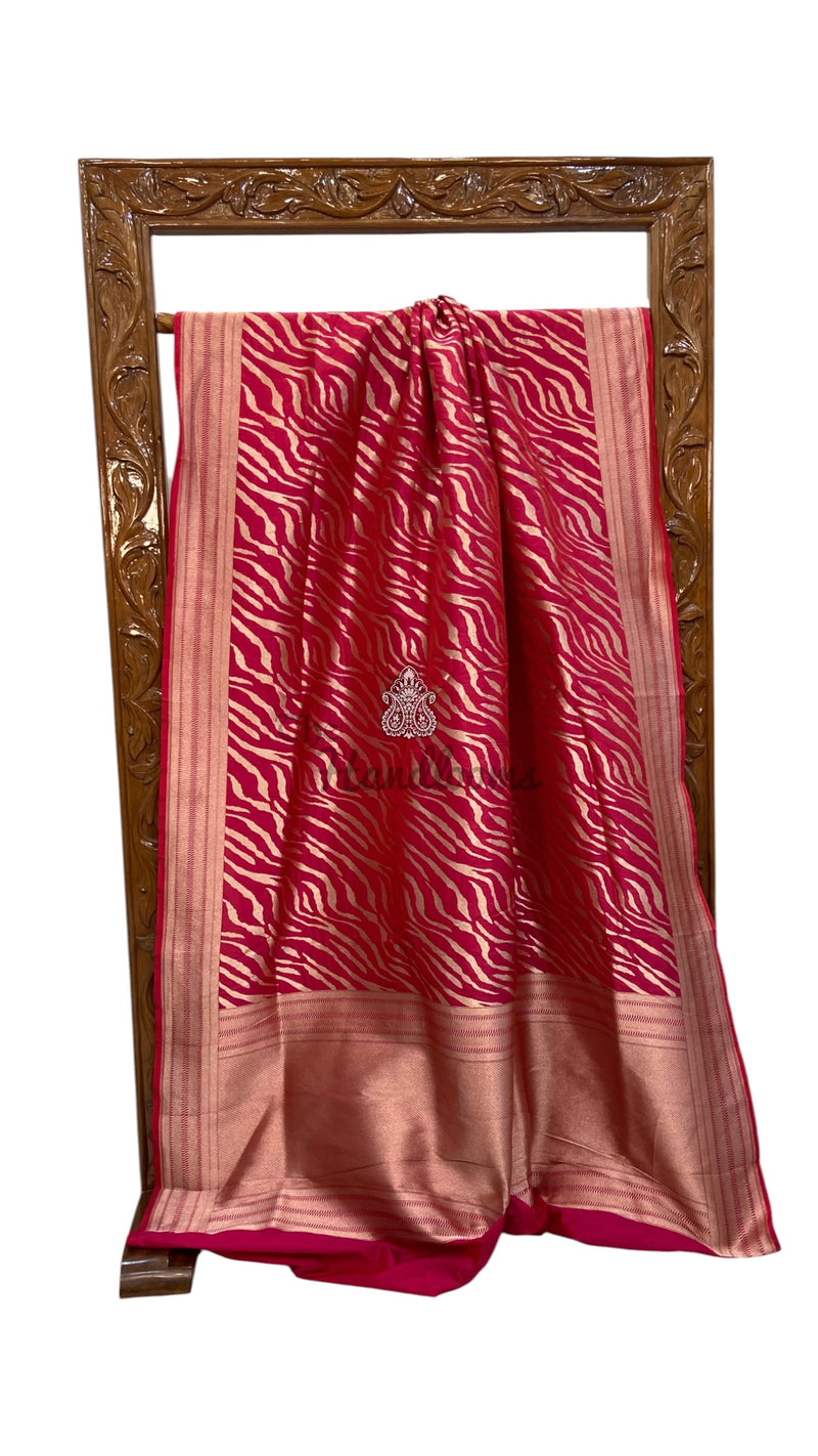 Hot Pink Pure Katan Silk Banarasi Handloom Saree - All Over Gold Zari Jaal Work