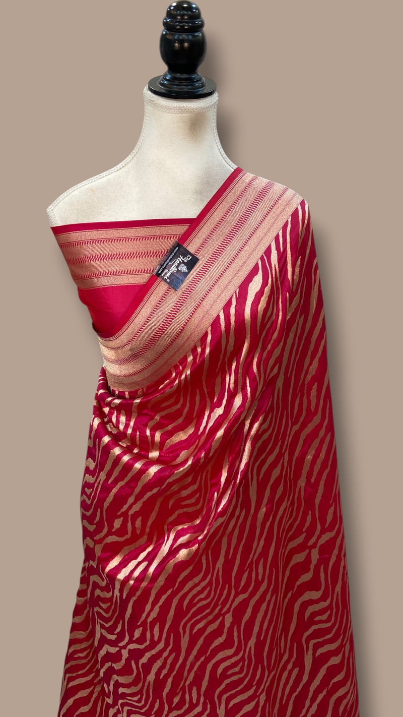 Hot Pink Pure Katan Silk Banarasi Handloom Saree - All Over Gold Zari Jaal Work