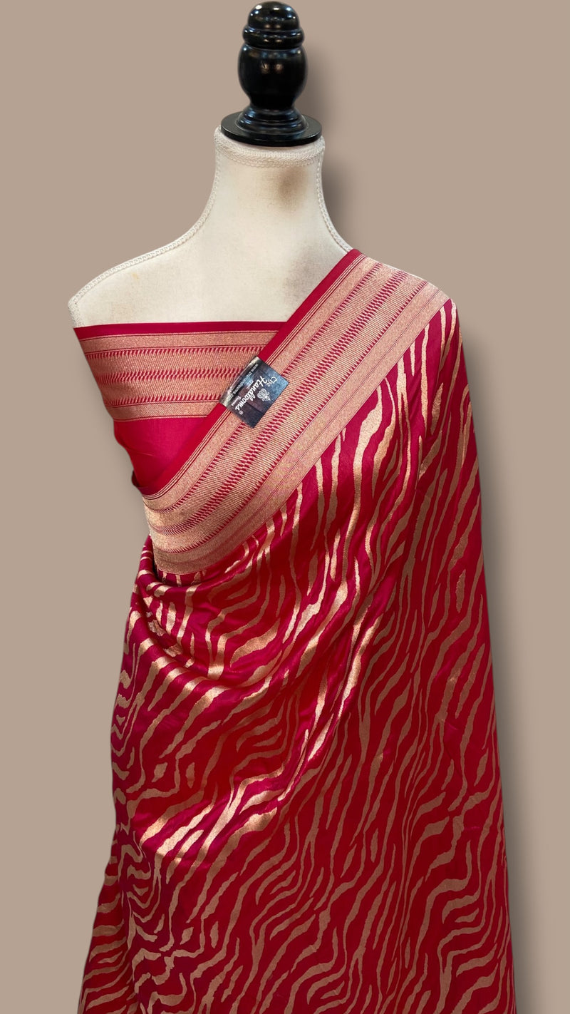 Hot Pink Pure Katan Silk Banarasi Handloom Saree - All Over Gold Zari Jaal Work