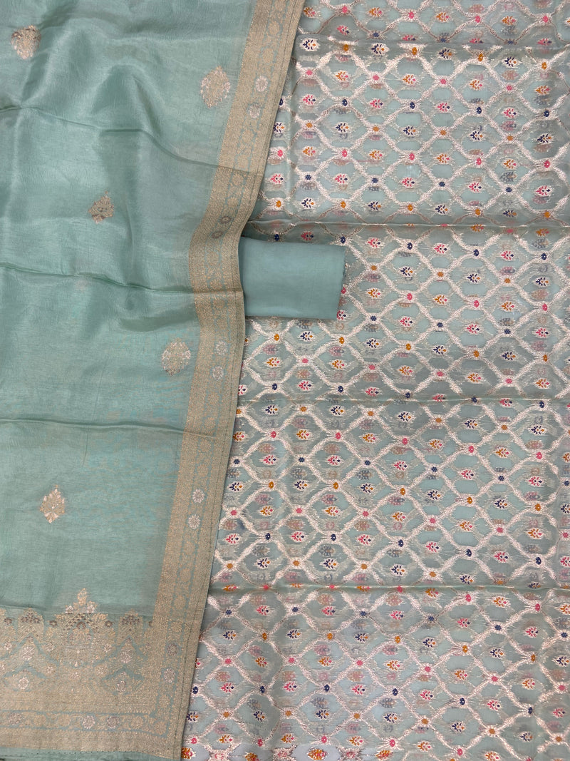 Chanderi Cotton Banarasi Dress material - Georgette Dupatta - The Handlooms