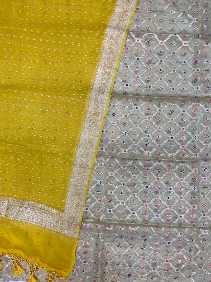 Chanderi Cotton Banarasi Dress material - Georgette Dupatta - The Handlooms