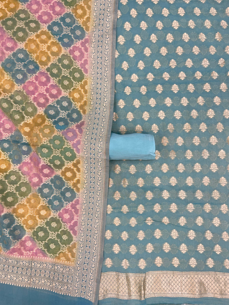 Tissue Khaddi Georgette Banarasi Dress material - The Handlooms