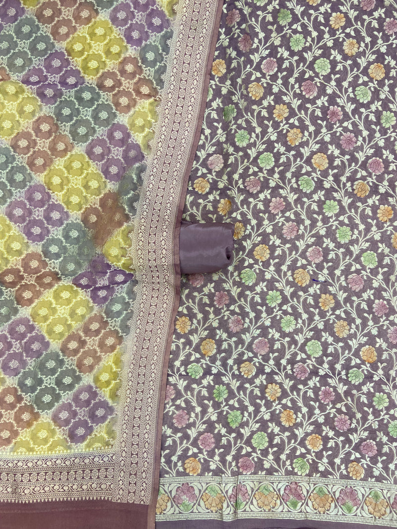 Tissue Khaddi Georgette Banarasi Dress material - The Handlooms