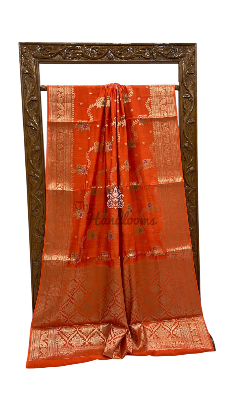 Pure Chiniya Silk Handloom Banarasi Saree With Meenakari