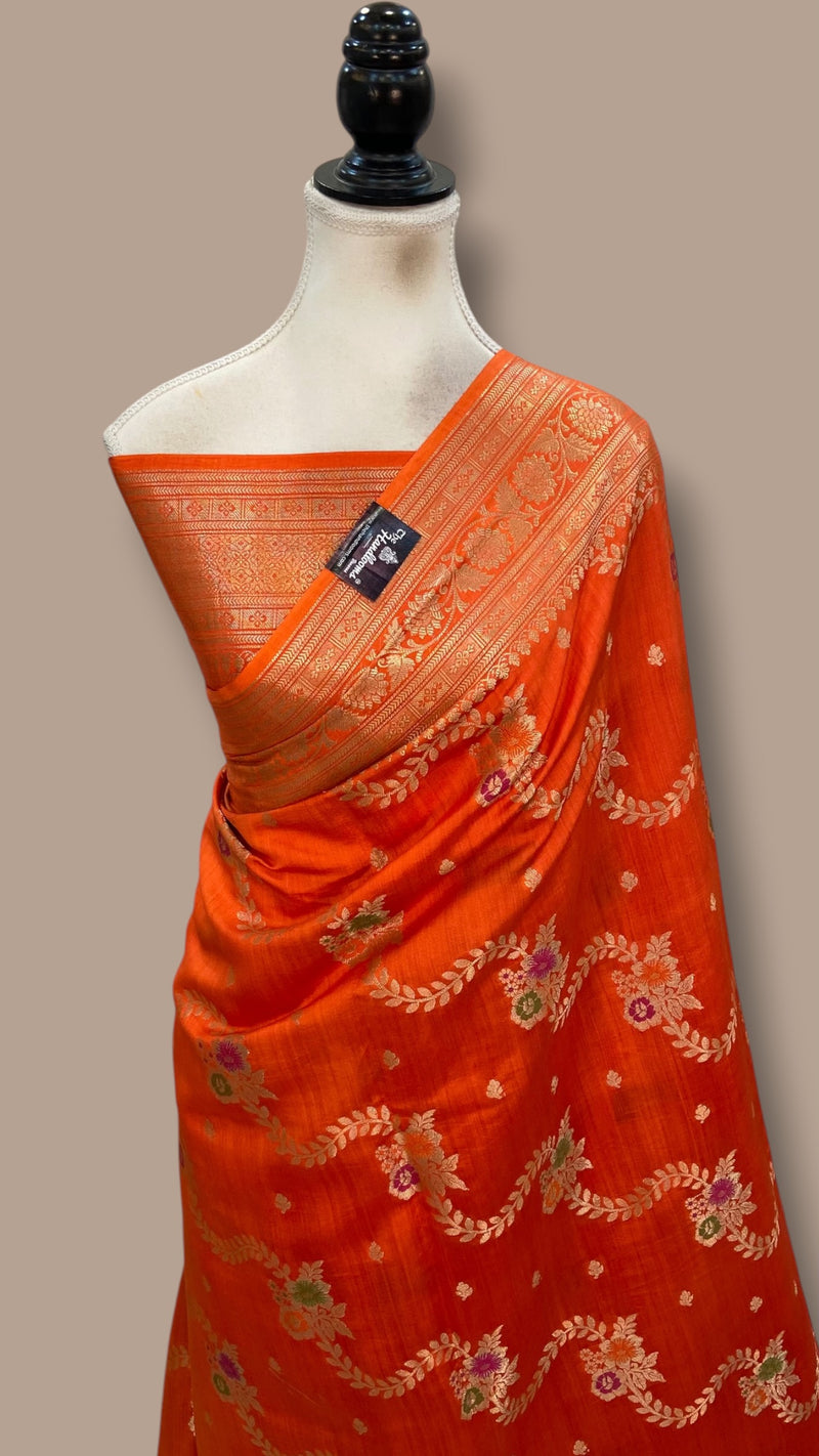 Pure Chiniya Silk Handloom Banarasi Saree With Meenakari