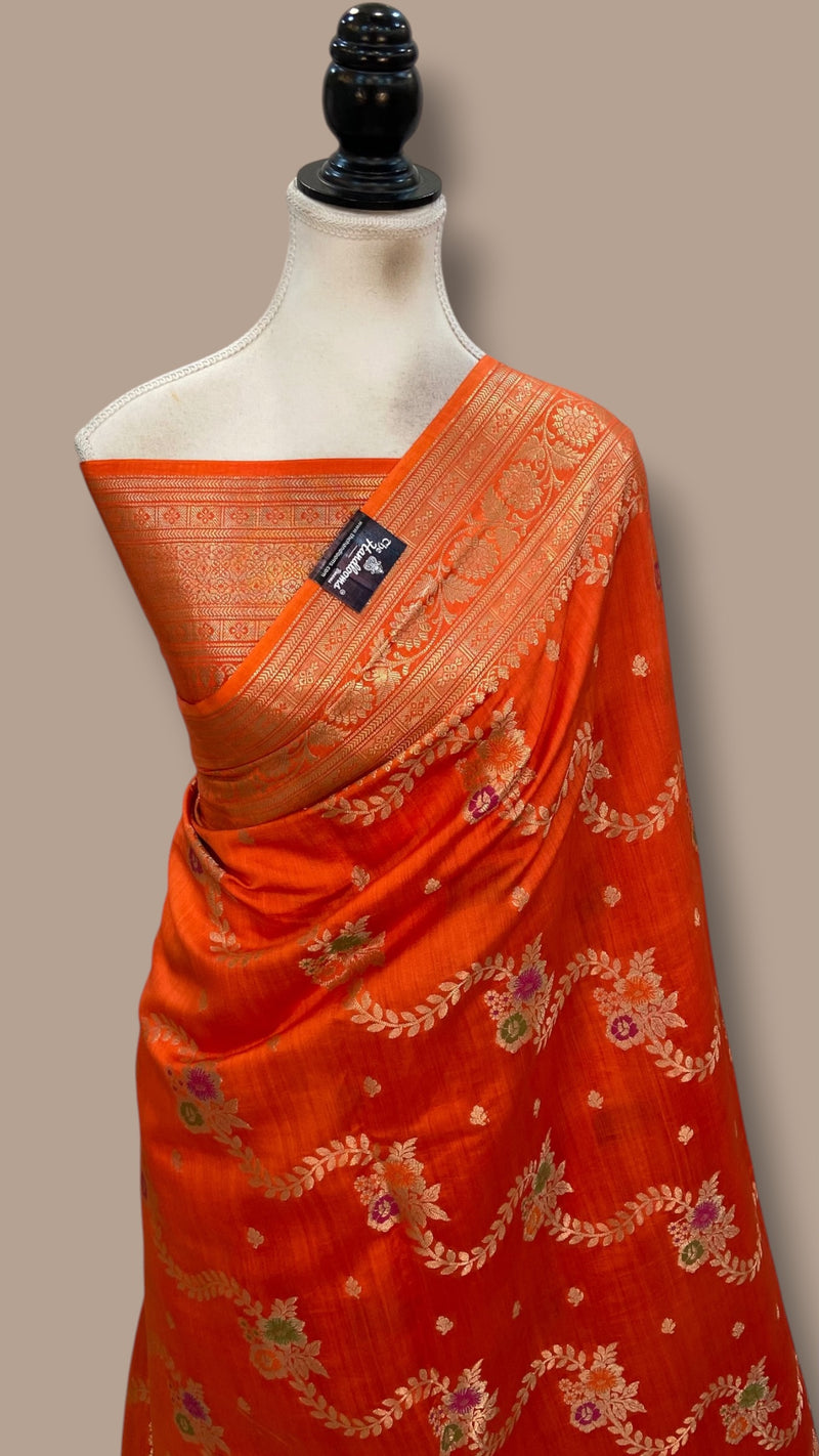 Pure Chiniya Silk Handloom Banarasi Saree With Meenakari