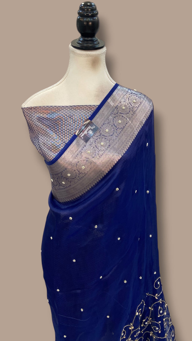 Pure Kora Silk Handloom Banarasi Saree - Handwork