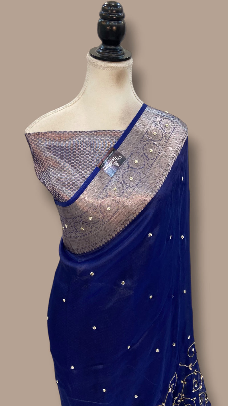 Pure Kora Silk Handloom Banarasi Saree - Handwork