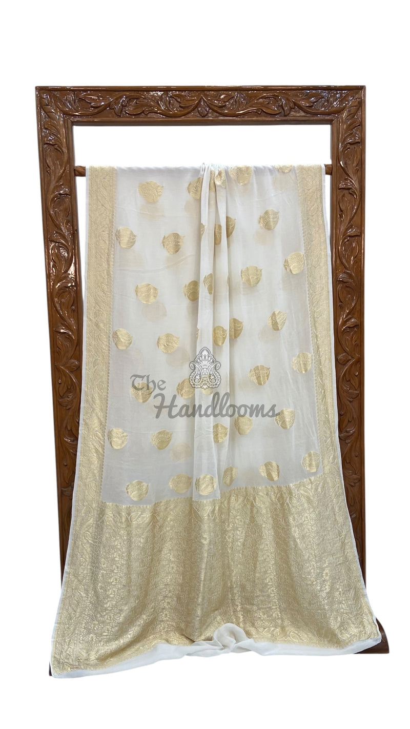 White Khaddi Georgette Handloom Banarasi Saree