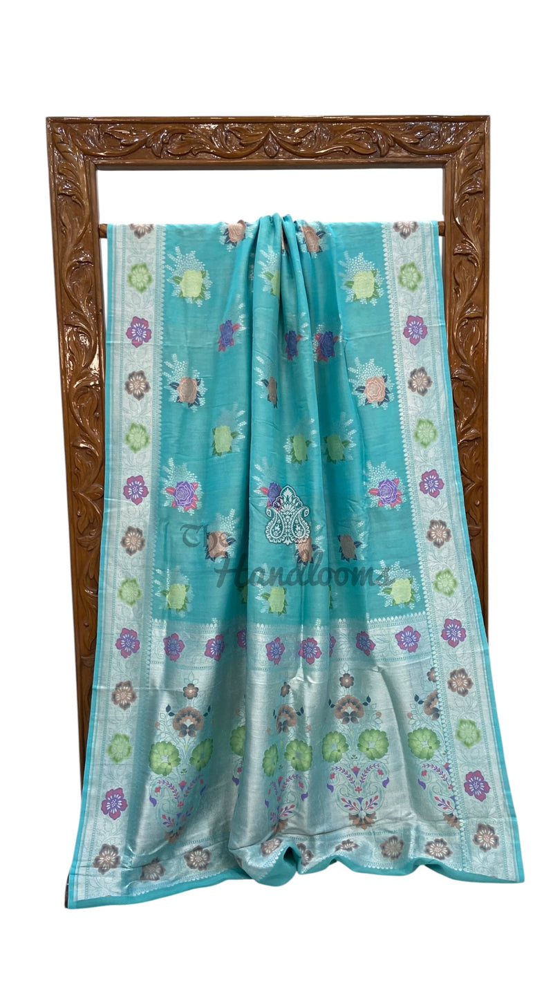 Pure Tussar Georgette Handloom Banarasi Saree With Meenakari