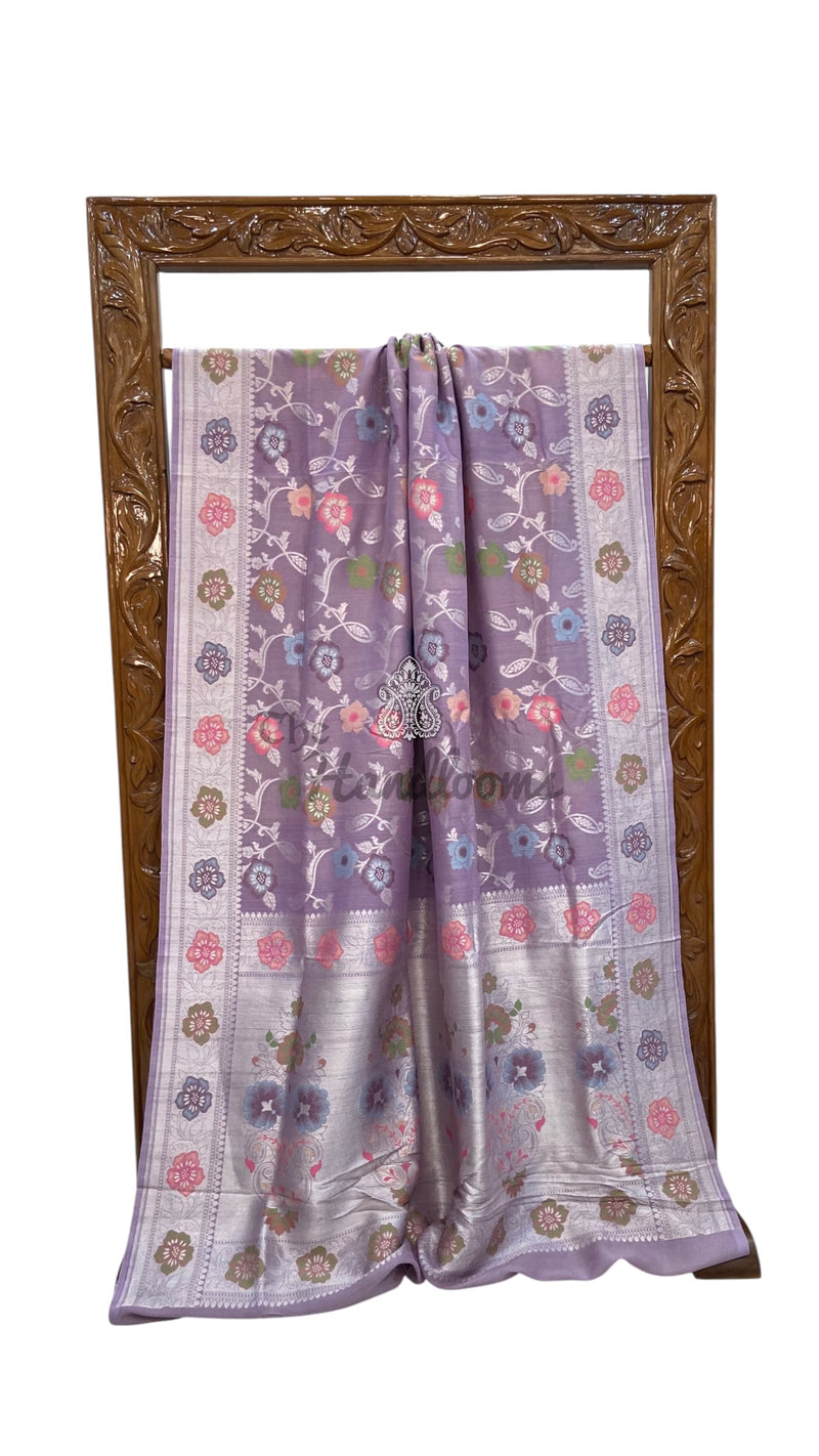 Pure Tussar Georgette Handloom Banarasi Saree With Meenakari