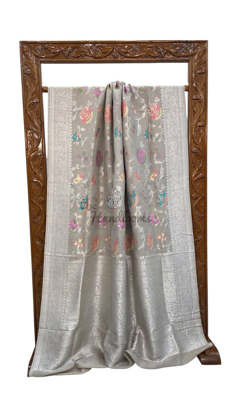 Pure Tussar Georgette Handloom Banarasi Saree With Meenakari