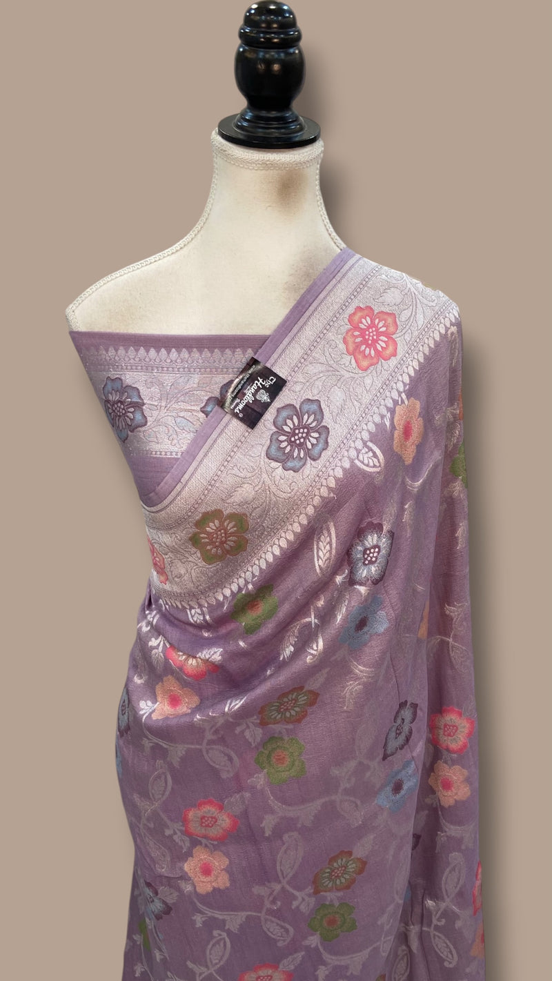 Pure Tussar Georgette Handloom Banarasi Saree With Meenakari
