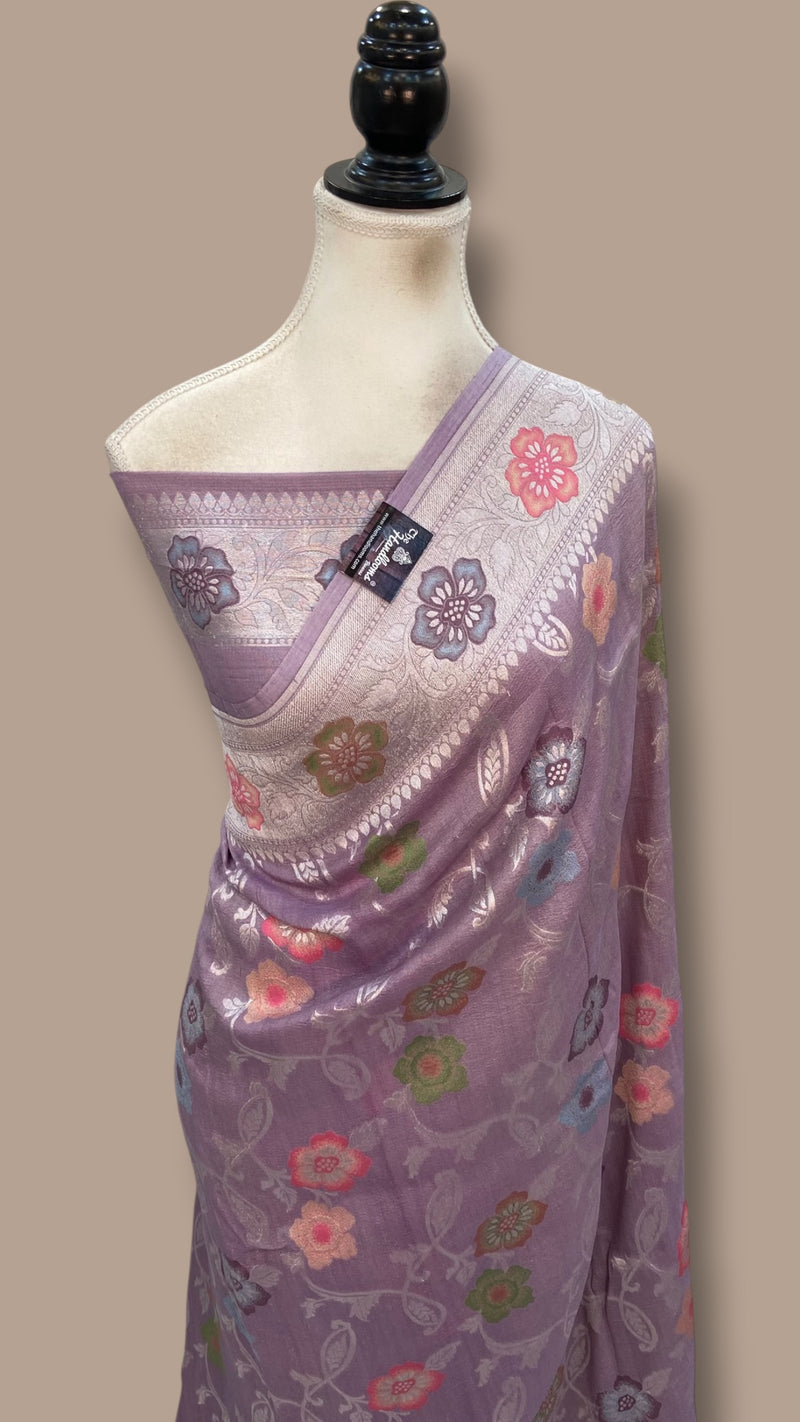 Pure Tussar Georgette Handloom Banarasi Saree With Meenakari