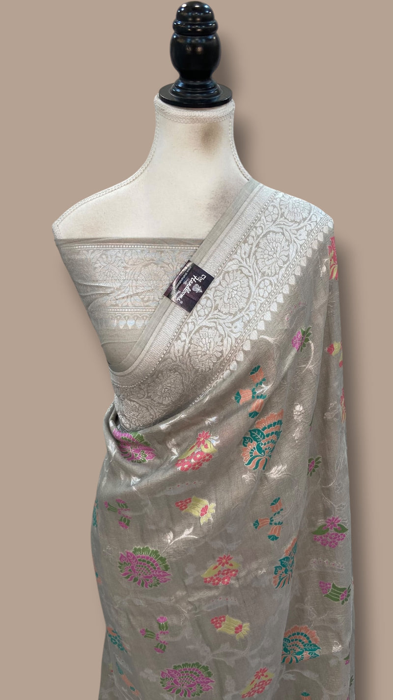 Pure Tussar Georgette Handloom Banarasi Saree With Meenakari