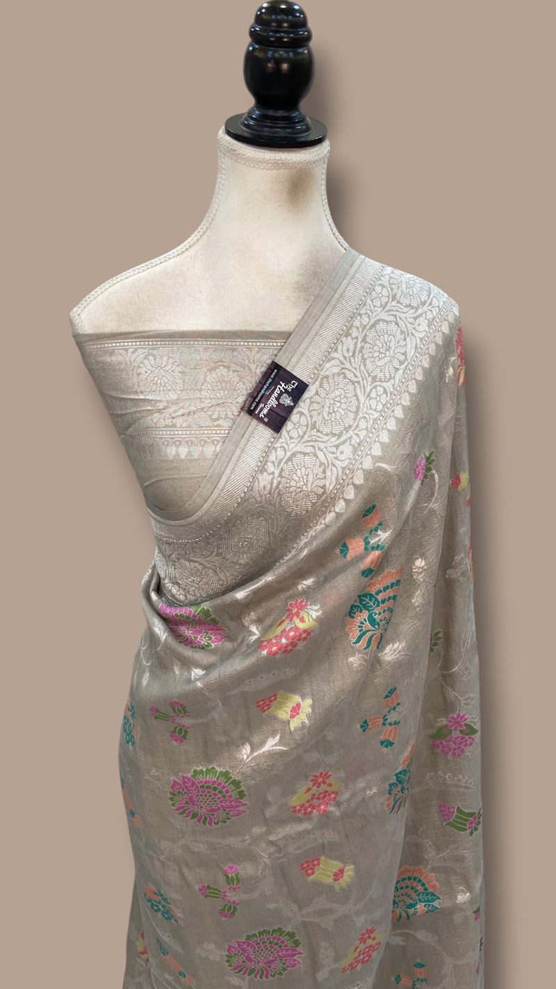 Pure Tussar Georgette Handloom Banarasi Saree With Meenakari