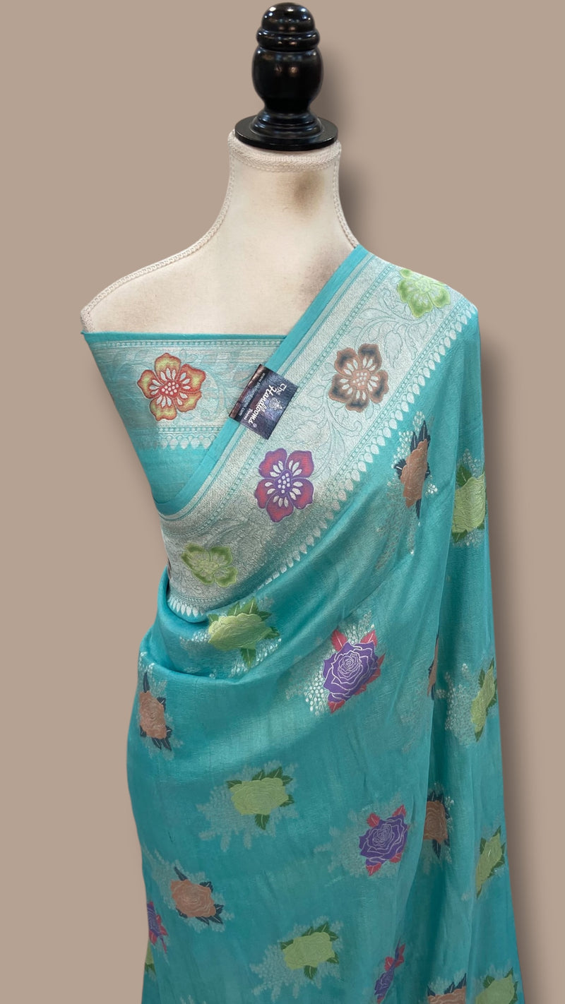 Pure Tussar Georgette Handloom Banarasi Saree With Meenakari