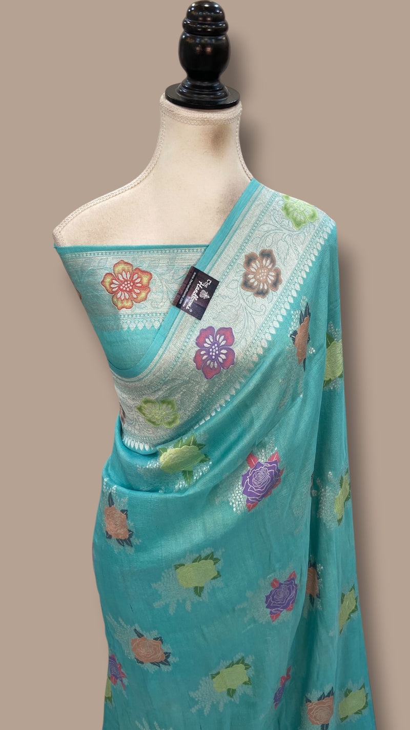 Pure Tussar Georgette Handloom Banarasi Saree With Meenakari