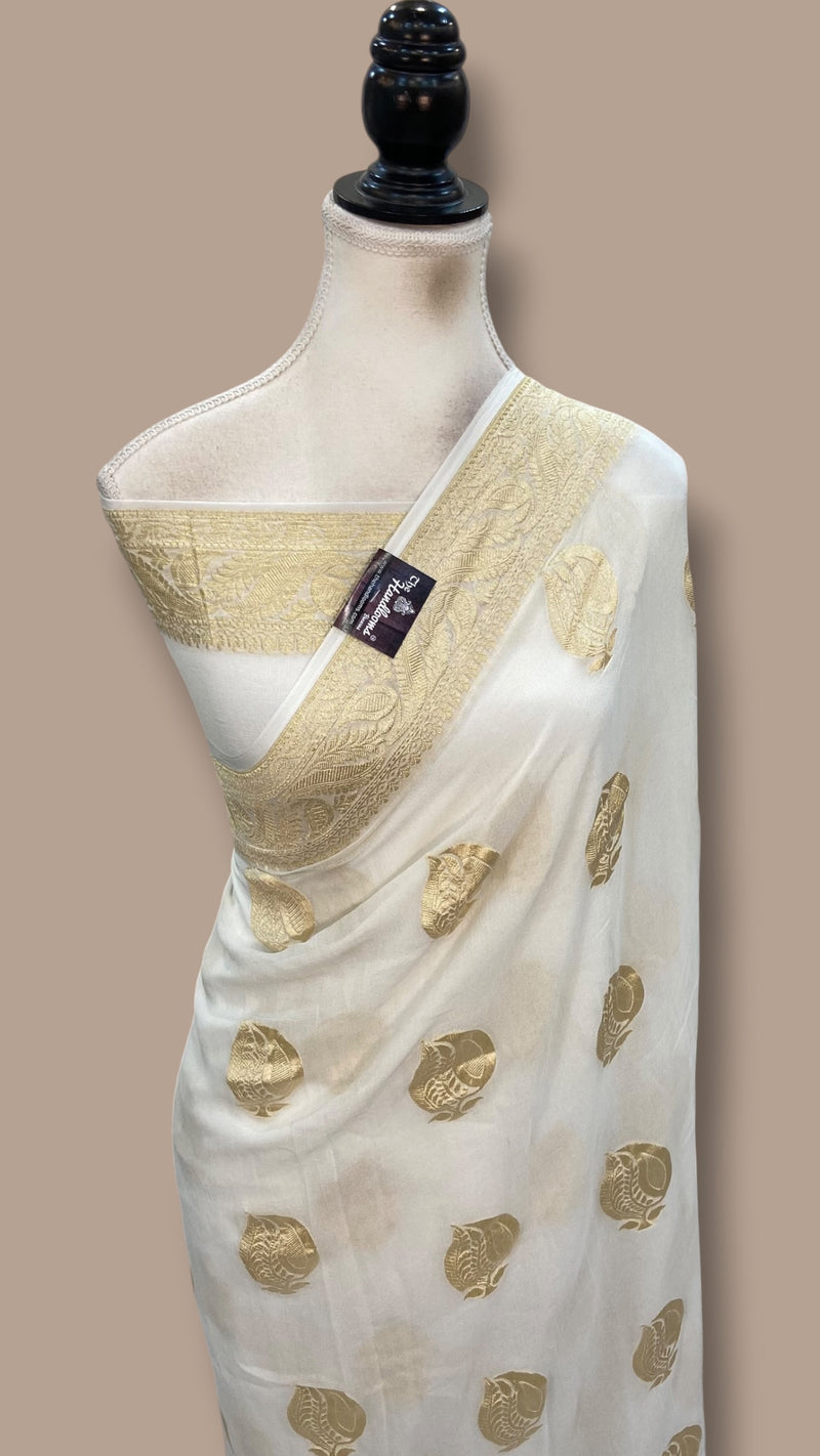 White Khaddi Georgette Handloom Banarasi Saree
