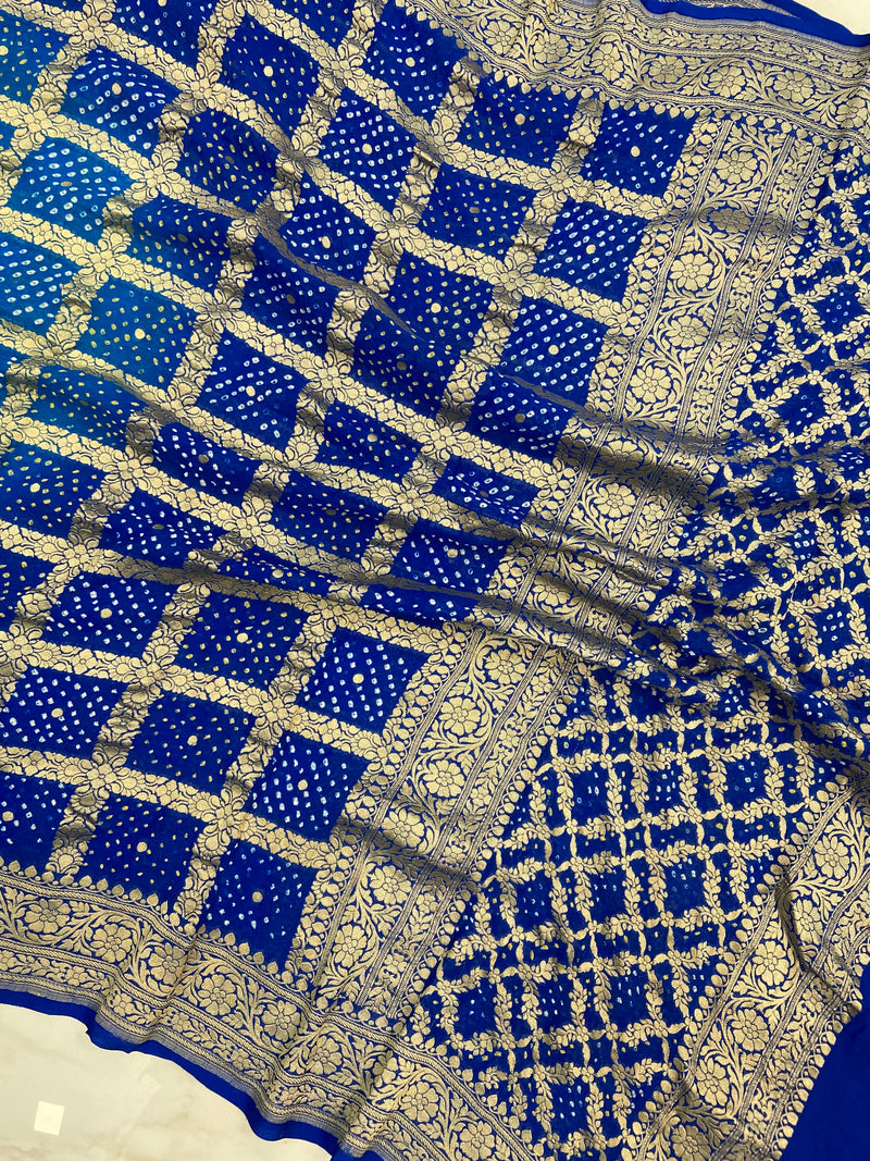 Pure Georgette Banarasi Bandhej Handloom Dupatta - The Handlooms