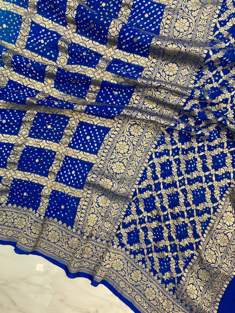 Pure Georgette Banarasi Bandhej Handloom Dupatta - The Handlooms