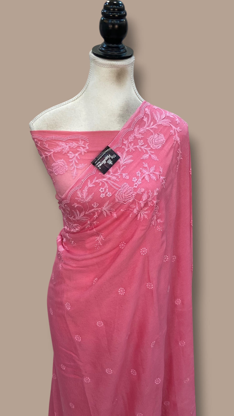 Pure Georgette Chikankari Handloom Banarasi Saree