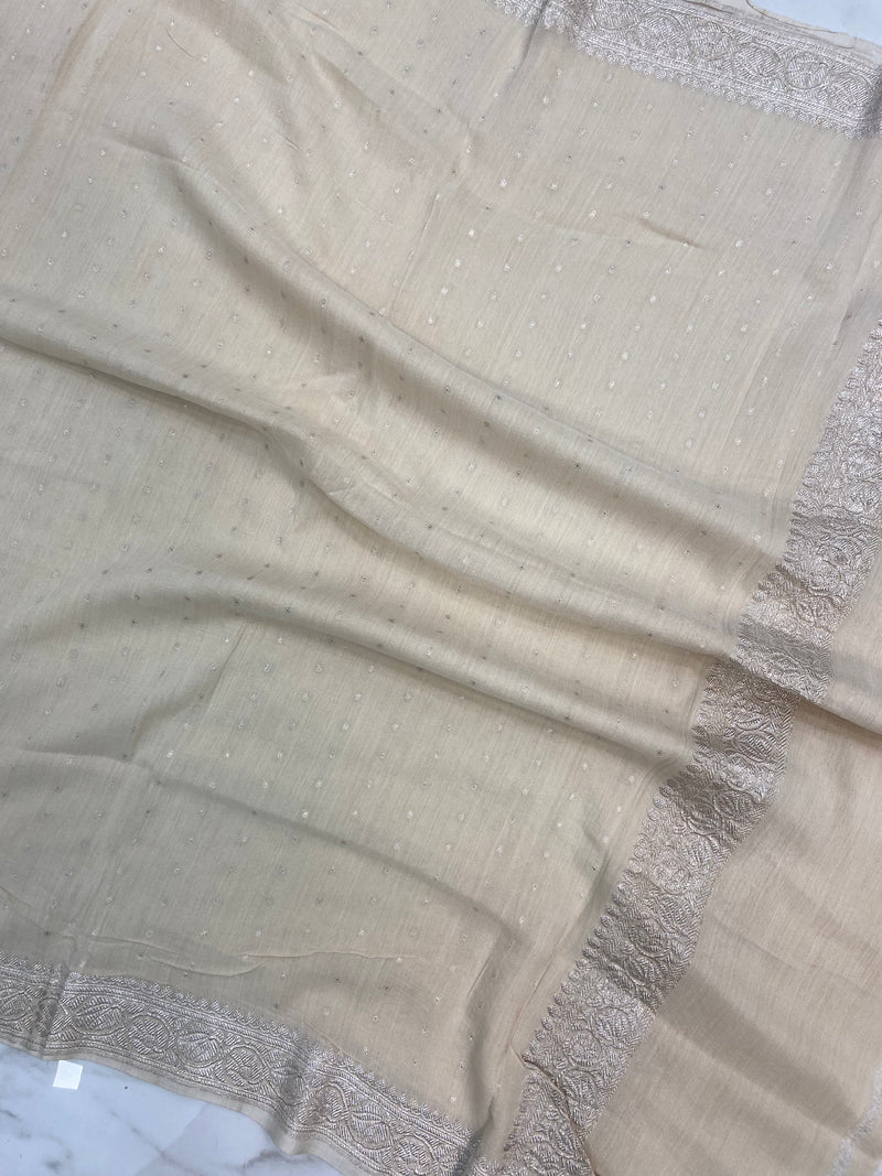 Pure Moonga  handloom Dupatta Silver Zari - The Handlooms