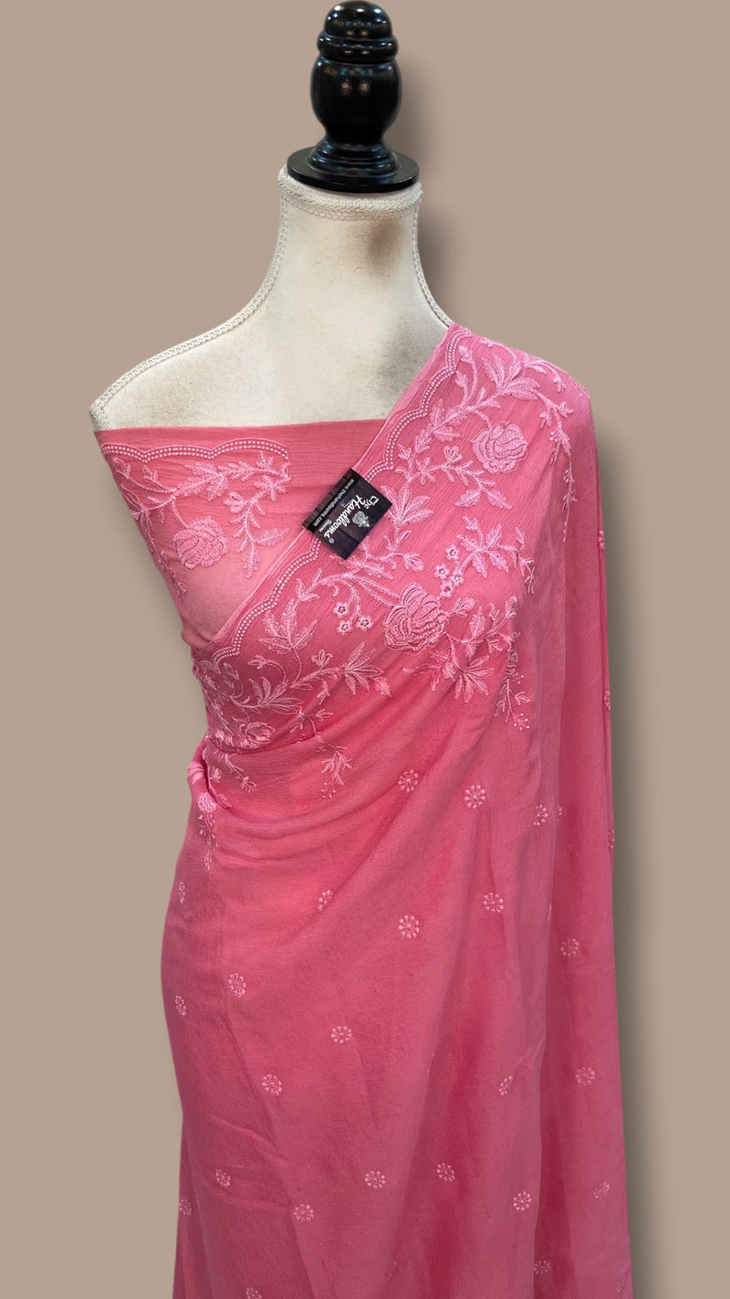 Pure Georgette Chikankari Handloom Banarasi Saree