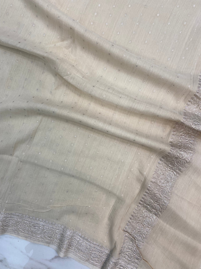 Pure Moonga  handloom Dupatta Silver Zari - The Handlooms