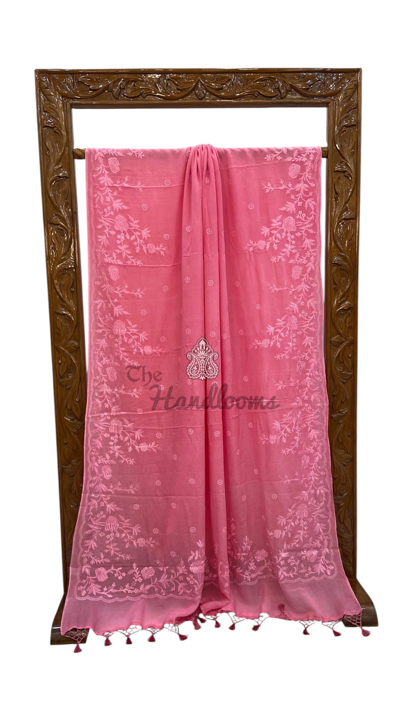 Pure Georgette Chikankari Handloom Banarasi Saree