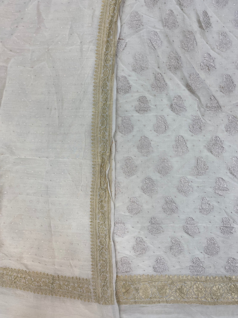 Pure Moonga Georgette Banarasi Dress material - The Handlooms